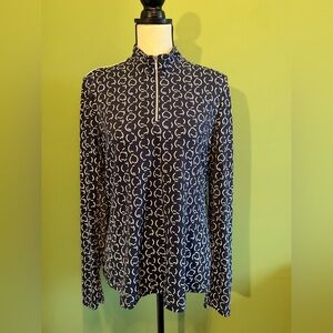 Nivo Laura Mock Neck Navy & White Golf Geometric Quarter-Zip Top